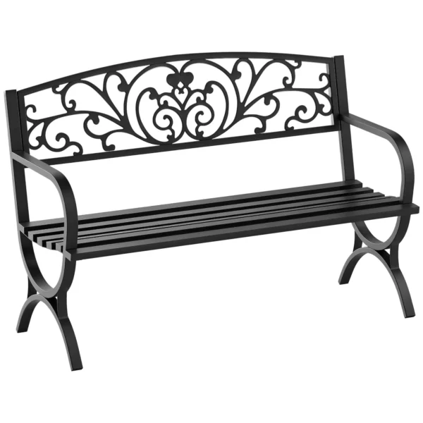 Outsunny Outdoor Garden Bench Metal, Cast Iron 127 × 60 × 85cm Black
