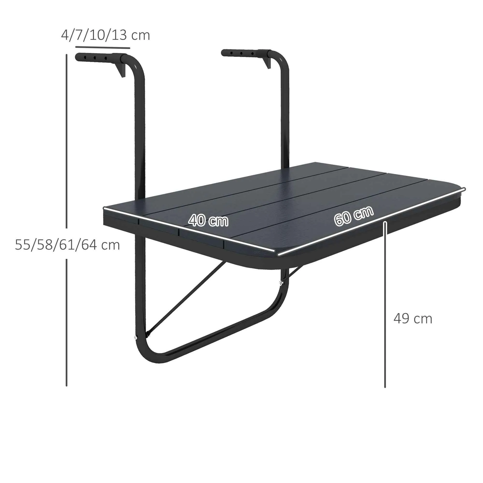 Outsunny Folding and Adjustable Balcony Table, Made of Aluminum and Composite Wood, 60x40x55-64 cm, Black - Image 3