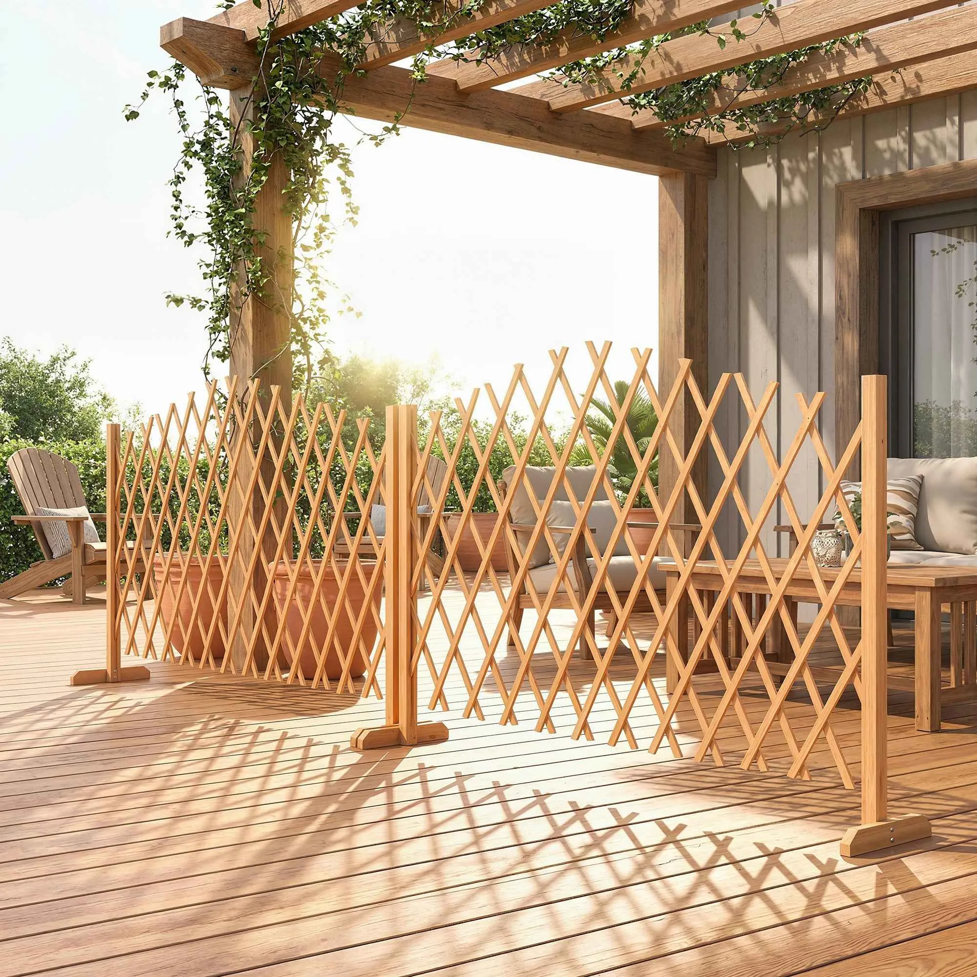 Outsunny 2-Panel Expandable Fence, Wooden Garden, 180x30x103 cm, Brown - Image 2
