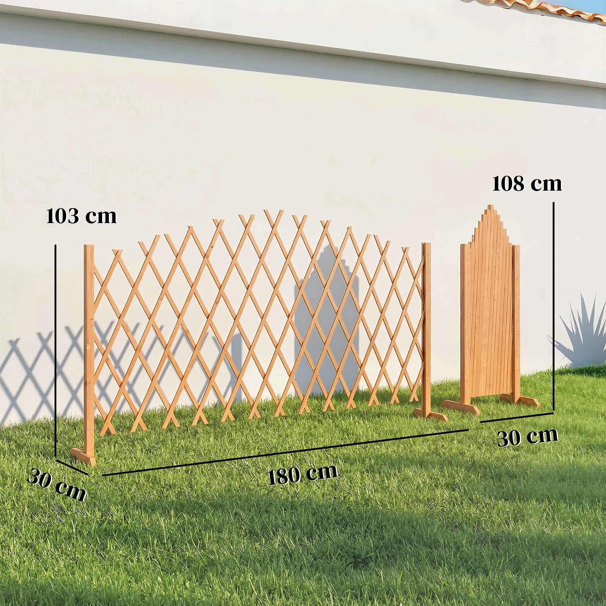 Outsunny 2-Panel Expandable Fence, Wooden Garden, 180x30x103 cm, Brown - Image 3