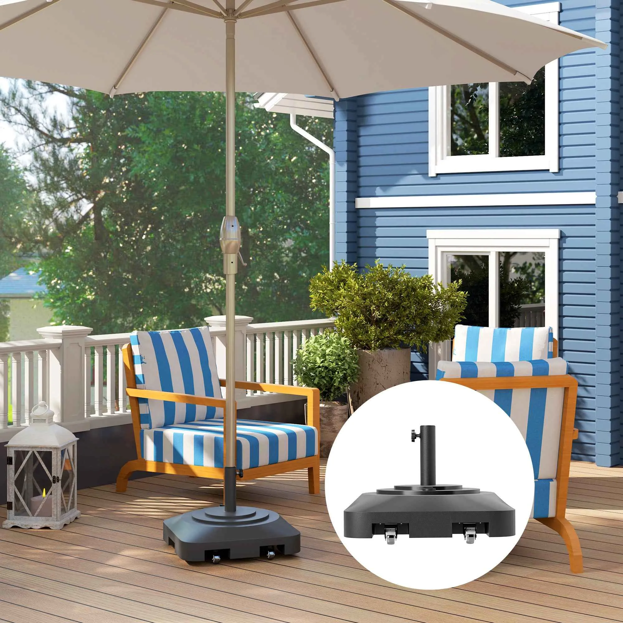 Outsunny Umbrella Base with Wheels and Fillable with Water or Sand, in HDPE, 48x48x32.5 cm, Black - Image 2