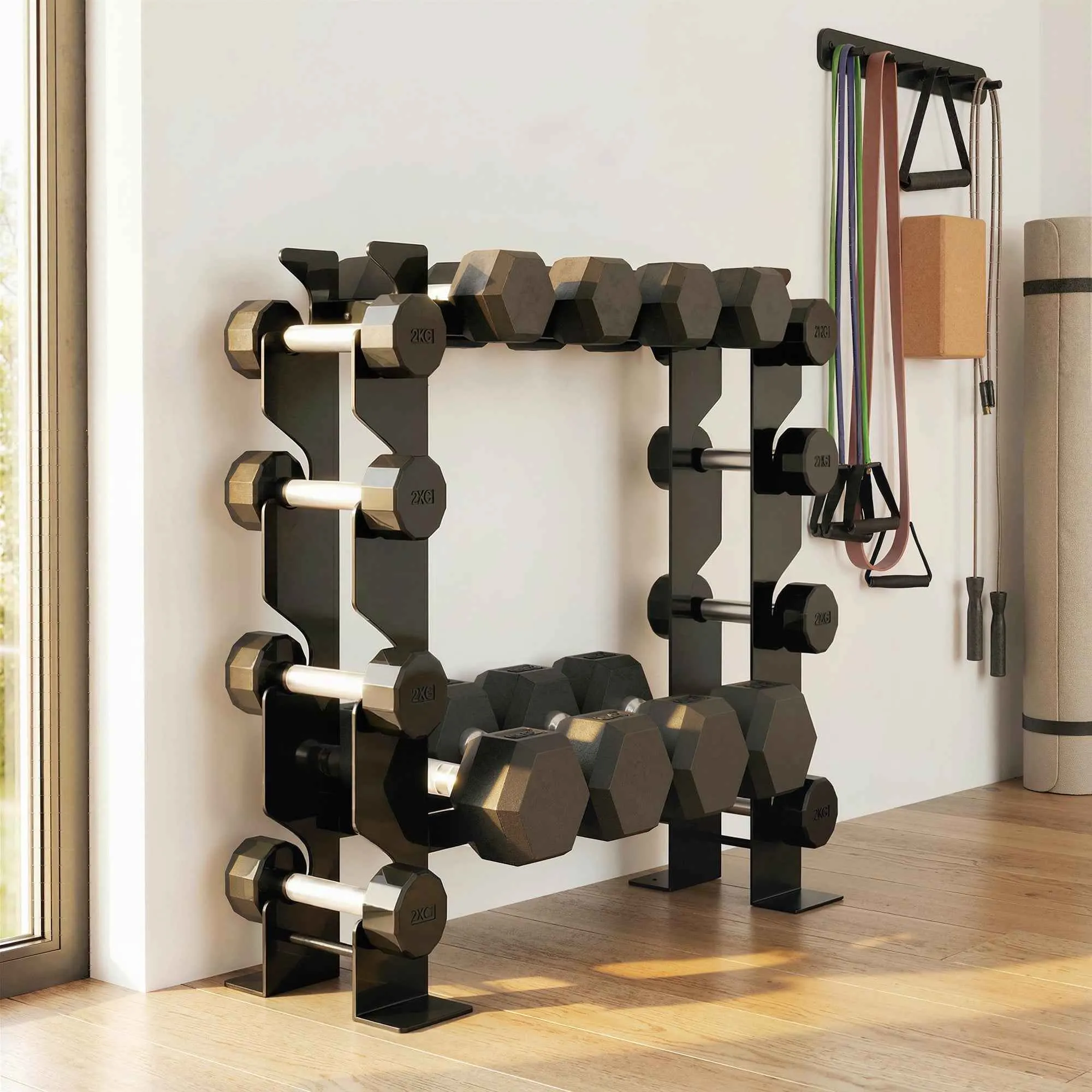 SPORTNOW 4-Tier Weight Rack and Dumbbell Rack, 200kg Load, Black - Image 2