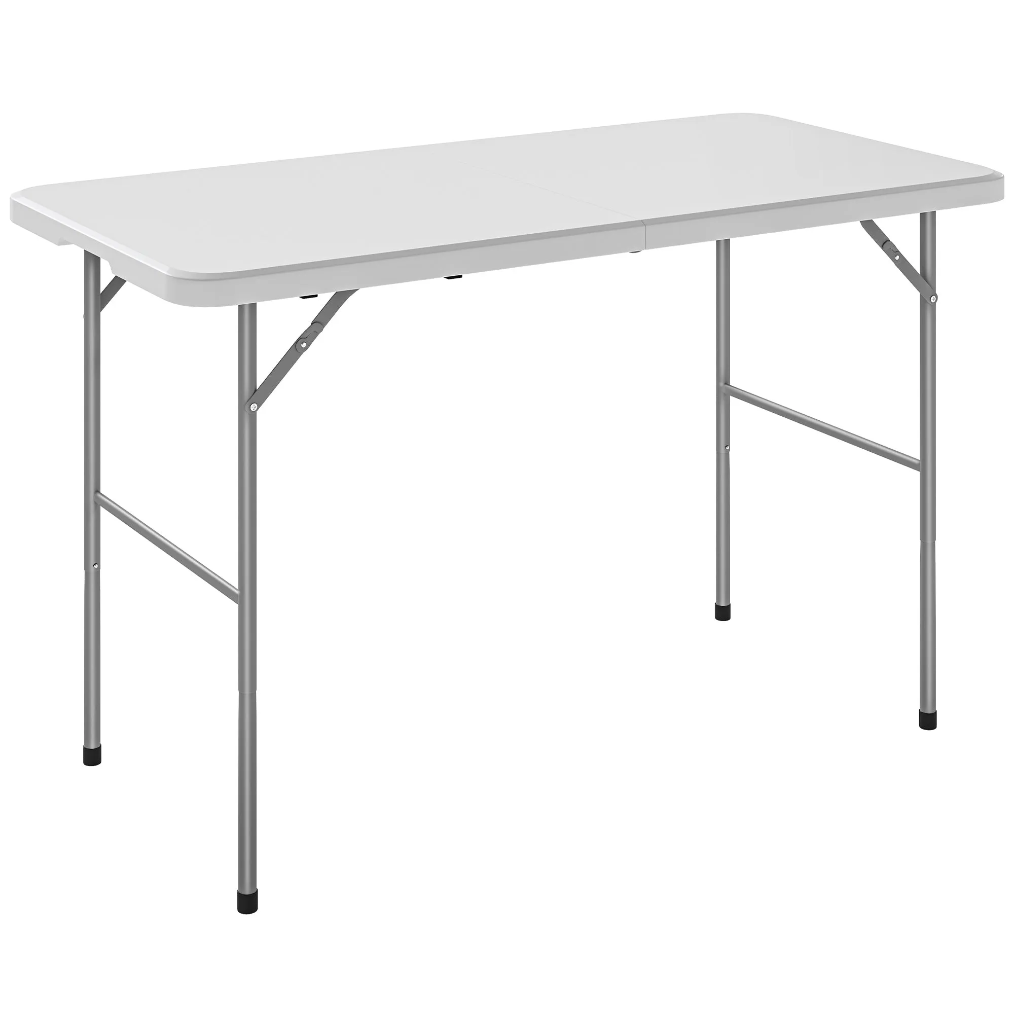 Outsunny 2-Height Folding Camping Table with Handle, HDPE, 120x60x74 cm, White