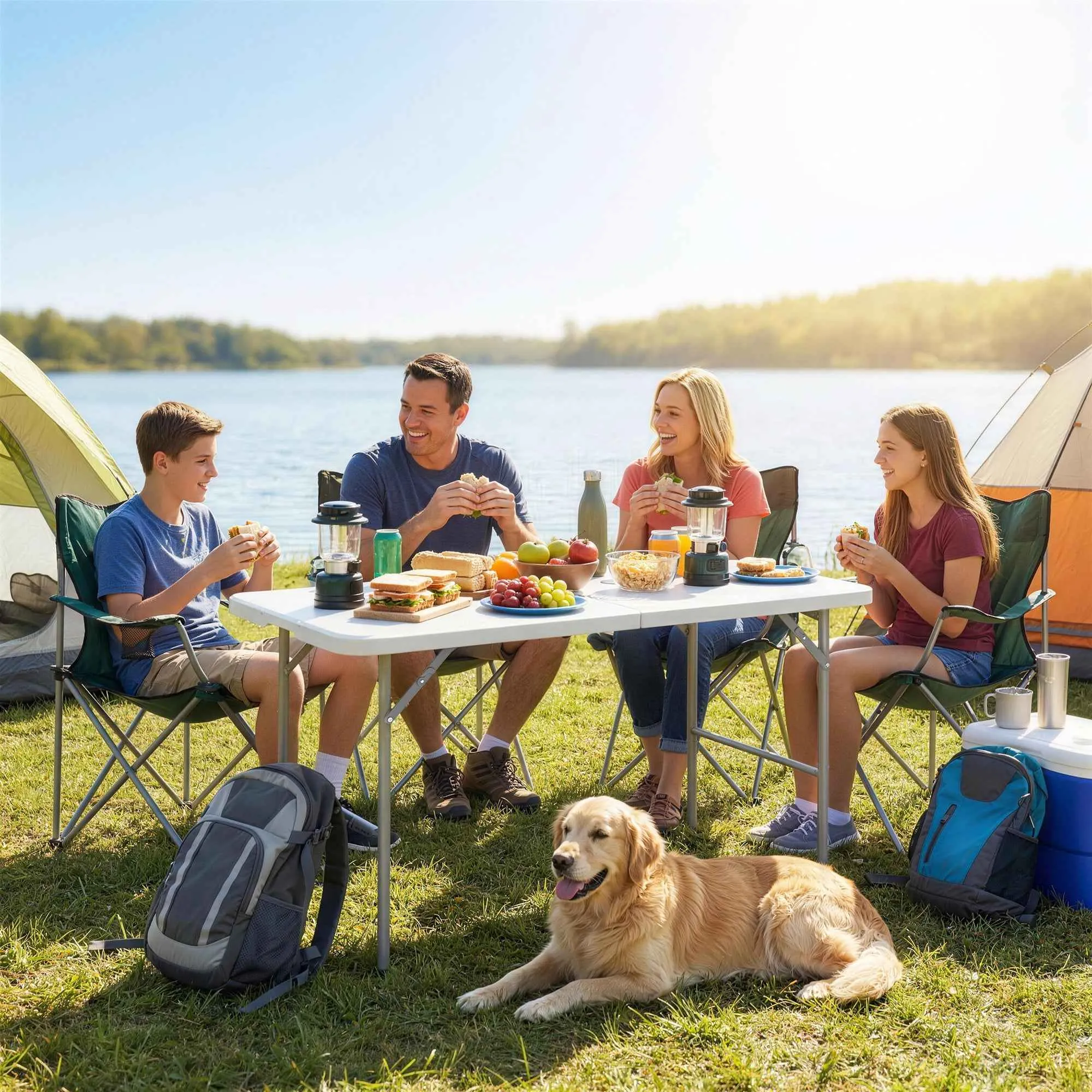 Outsunny 2-Height Folding Camping Table with Handle, HDPE, 120x60x74 cm, White - Image 2