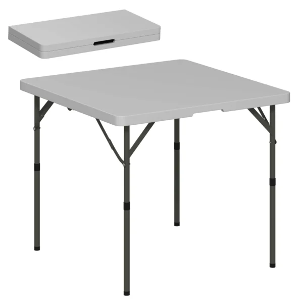 Outsunny Folding Camping Table, Adjustable to 2 Heights, in HDPE and Metal, 86x86x74 cm, White
