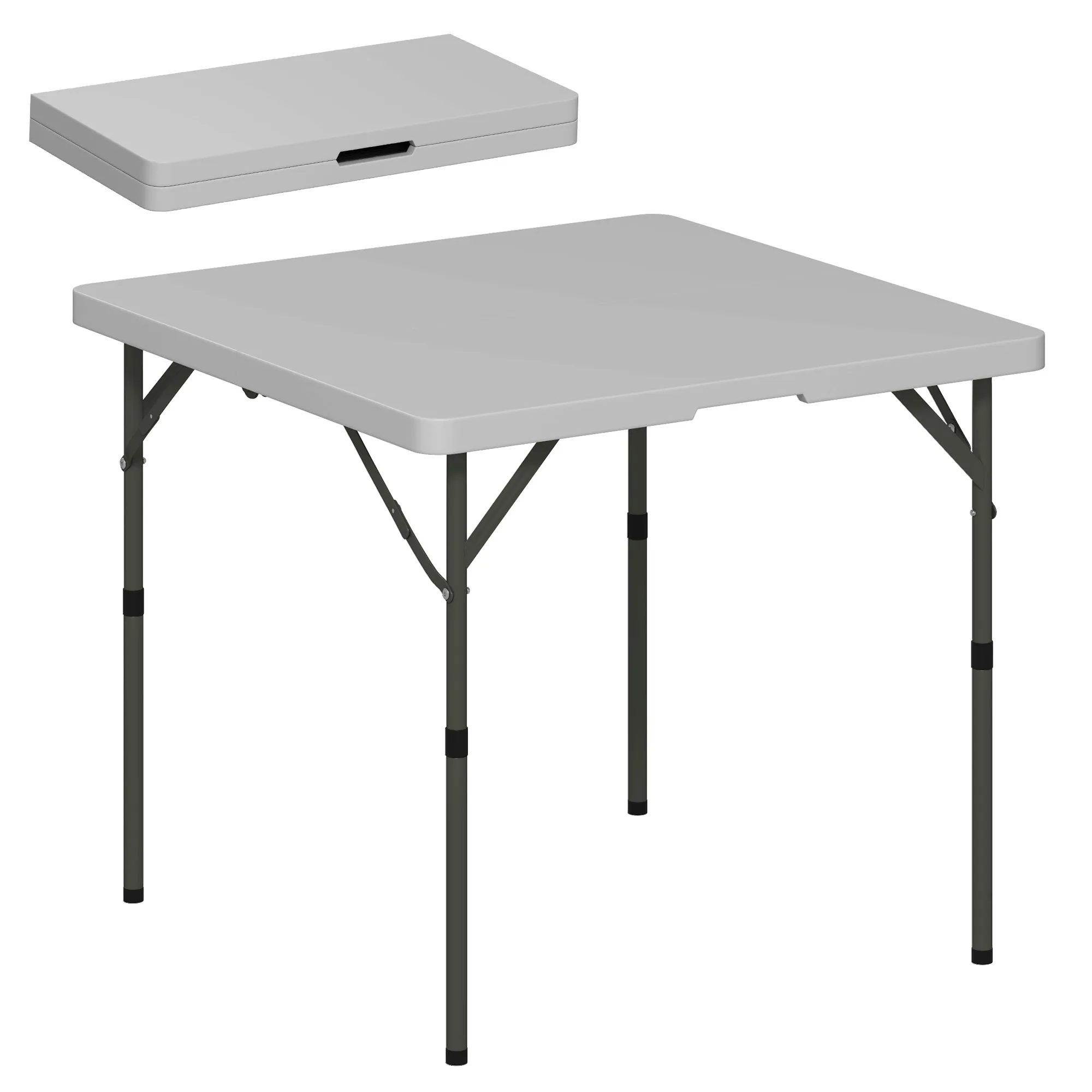 Outsunny Folding Camping Table, Adjustable to 2 Heights, in HDPE and Metal, 86x86x74 cm, White