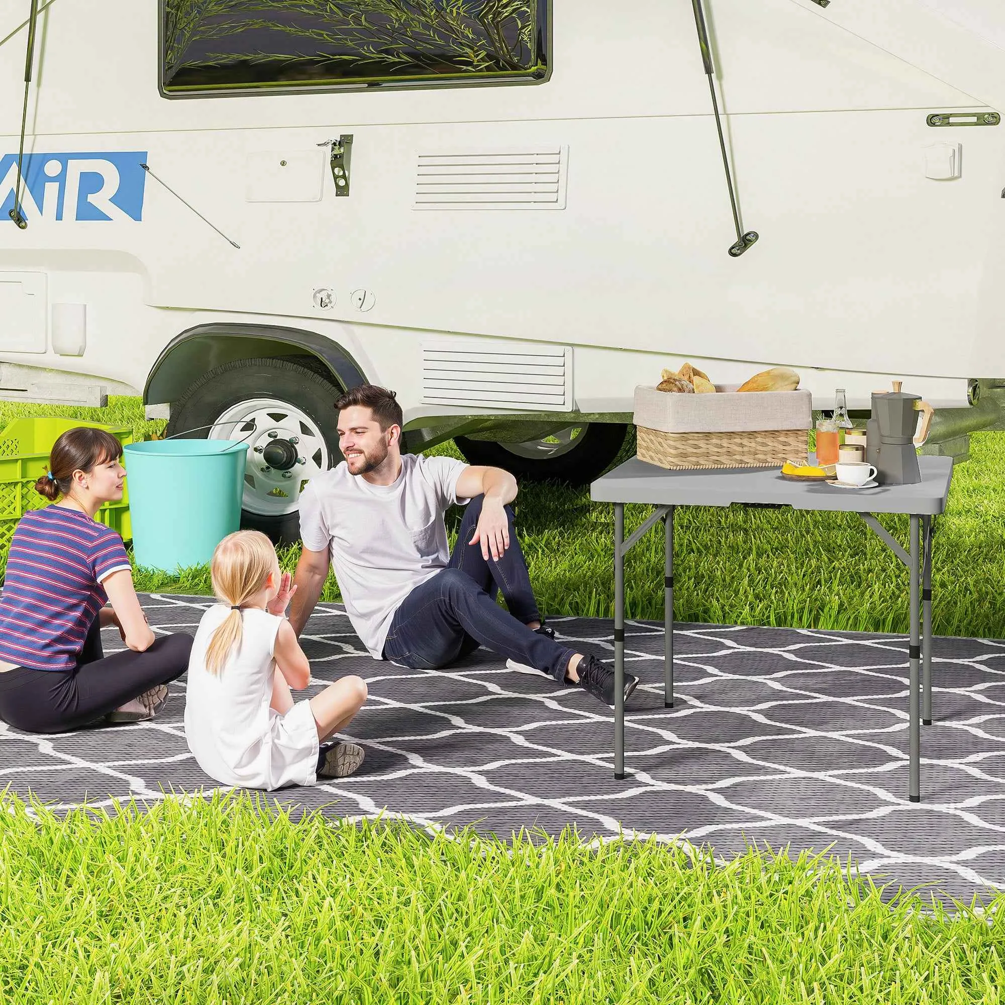 Outsunny Folding Camping Table, Adjustable to 2 Heights, in HDPE and Metal, 86x86x74 cm, White - Image 2