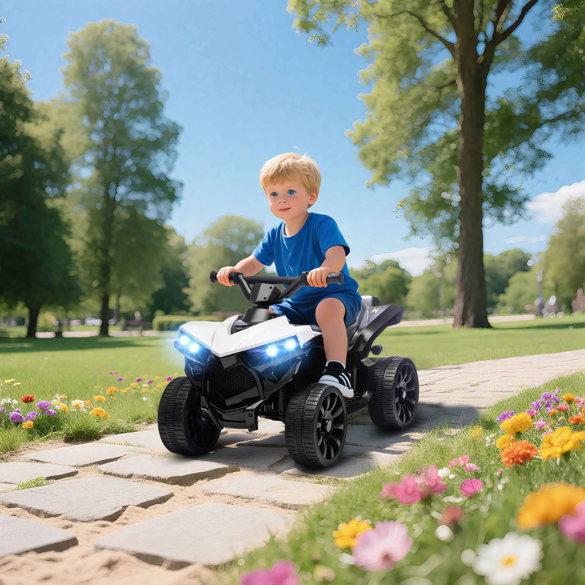 Kids' Electric Quad Bike ATV with 6V Rechargeable Battery, LED Headlights and Music, Ages 3-6 Years, White - Image 2