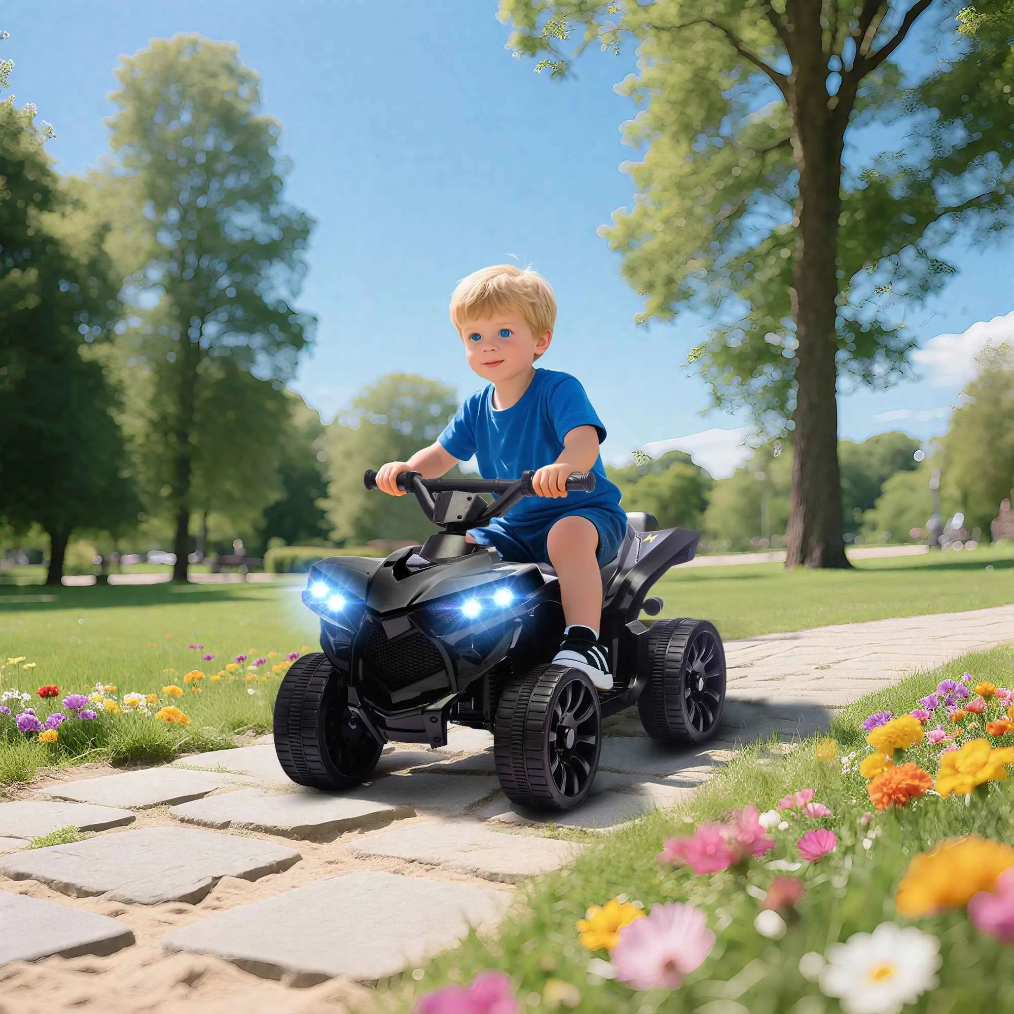 Kids Electric Quad Bike ATV with 6V Rechargeable Battery, LED Headlights and Music, Ages 3-6 Years, Black - Image 2