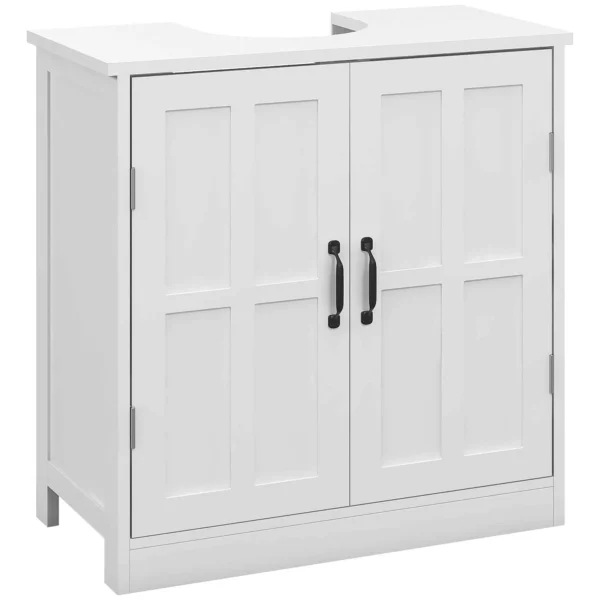 kleankin Pedestal Vanity Unit, Under Sink Cabinet with 2 Doors and Adjustable Shelf, Bathroom Cabinet with U-Shaped Cutout, White