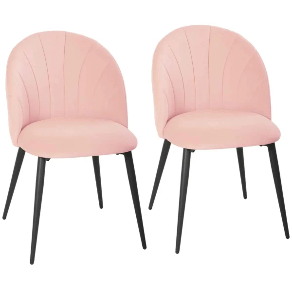 Set of 2 Velvet Shell-Back Dining Chairs, 52 x 55 x 79 cm, Pink