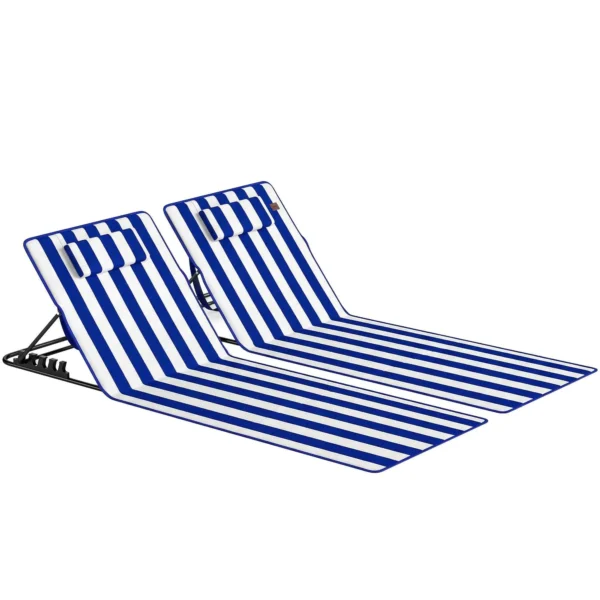 Outsunny Set of 2 Beach Mattresses with 4-Level Adjustable Backrest, in Steel and Polyester, 154x57x52 cm, Blue and White