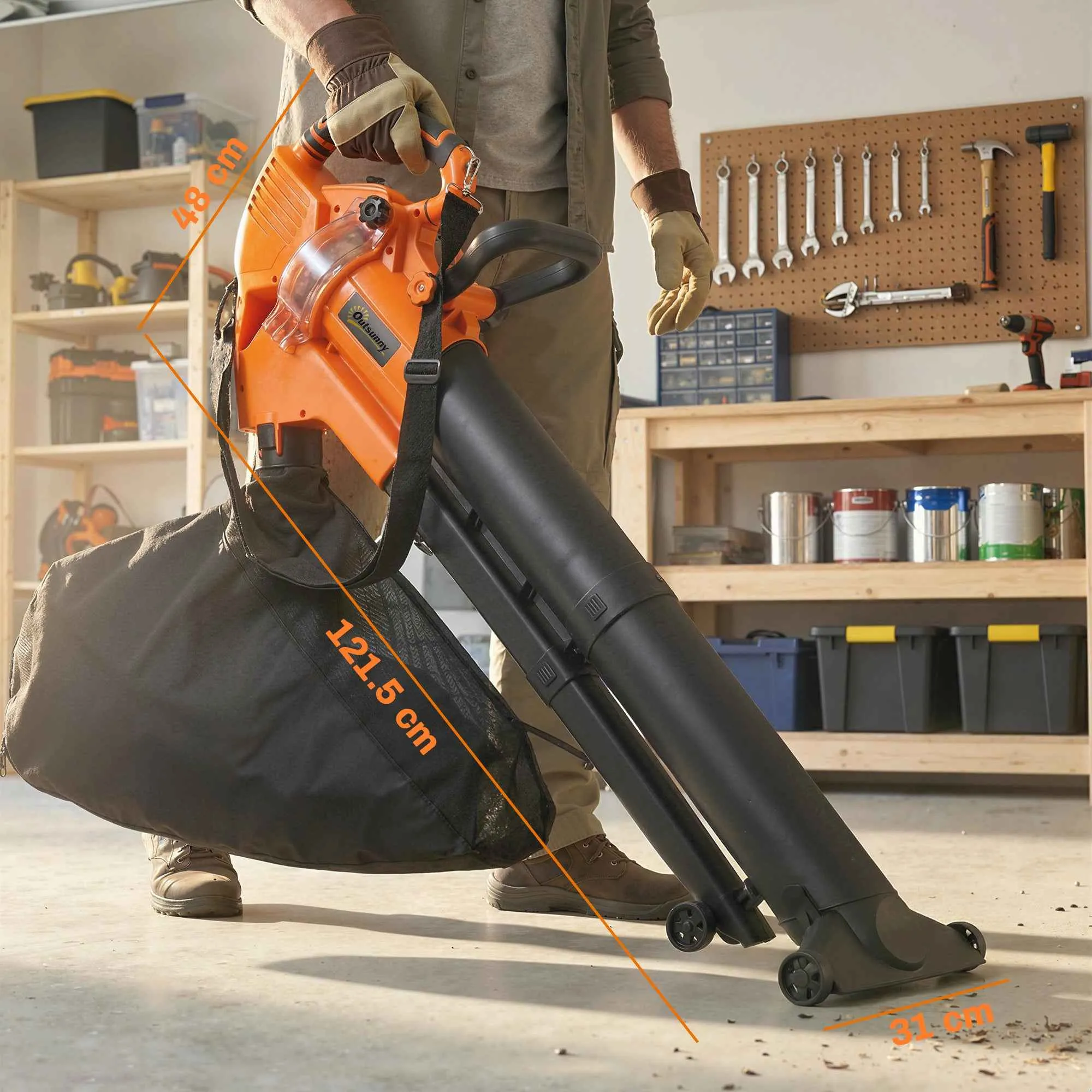Outsunny 3-in-1 Leaf Blower, Vacuum, and Shredder 3000W, Lightweight - Image 3
