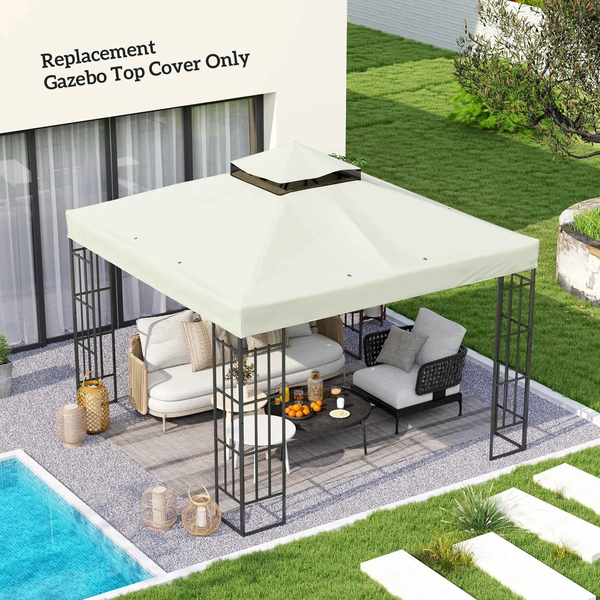 Outsunny 3x3m UPF30+ 2-Tier Garden Gazebo Cover in Light Grey Polyester - Image 2