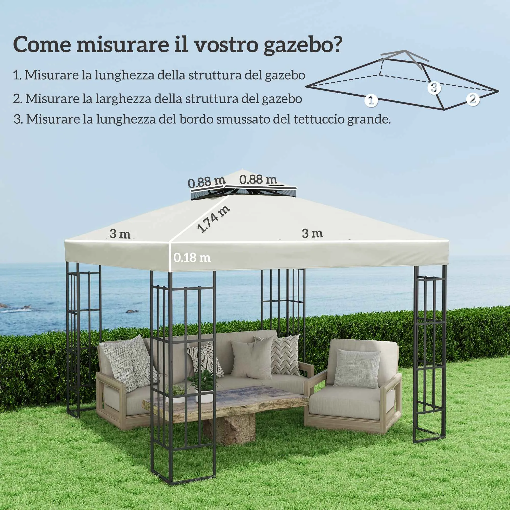 Outsunny 3x3m UPF30+ 2-Tier Garden Gazebo Cover in Light Grey Polyester - Image 3