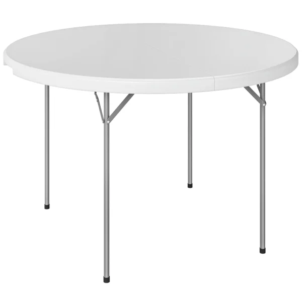 Outsunny Round Folding Camping Table in Metal and HDPE, 120x120x74 cm, White