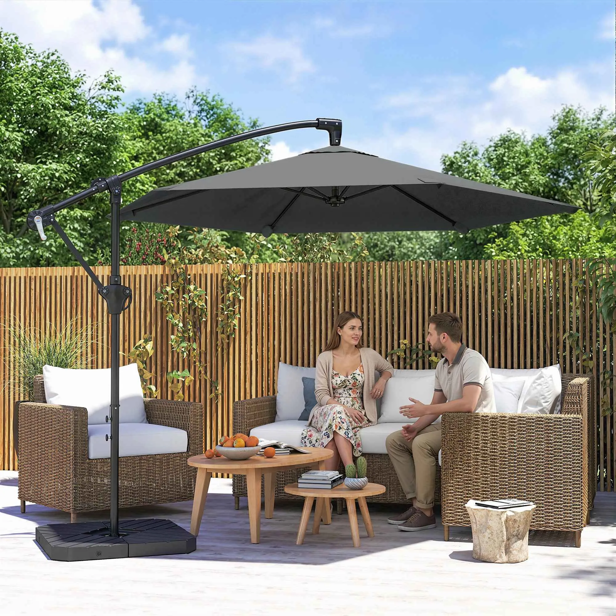 Outsunny Cantilever Umbrella with Cross Base, Metal and Polyester, 302x295x242 cm, Dark Grey - Image 2