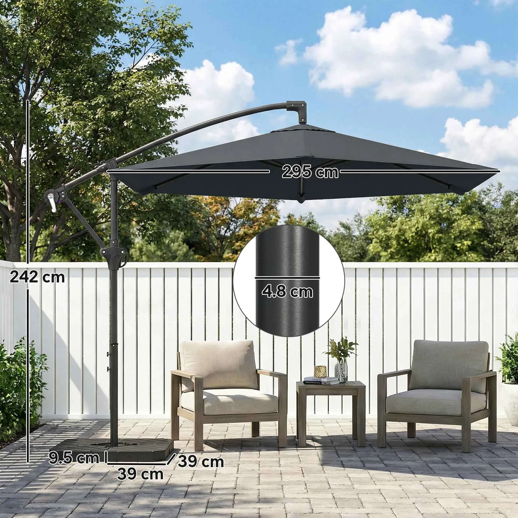 Outsunny Cantilever Umbrella with Cross Base, Metal and Polyester, 302x295x242 cm, Dark Grey - Image 3