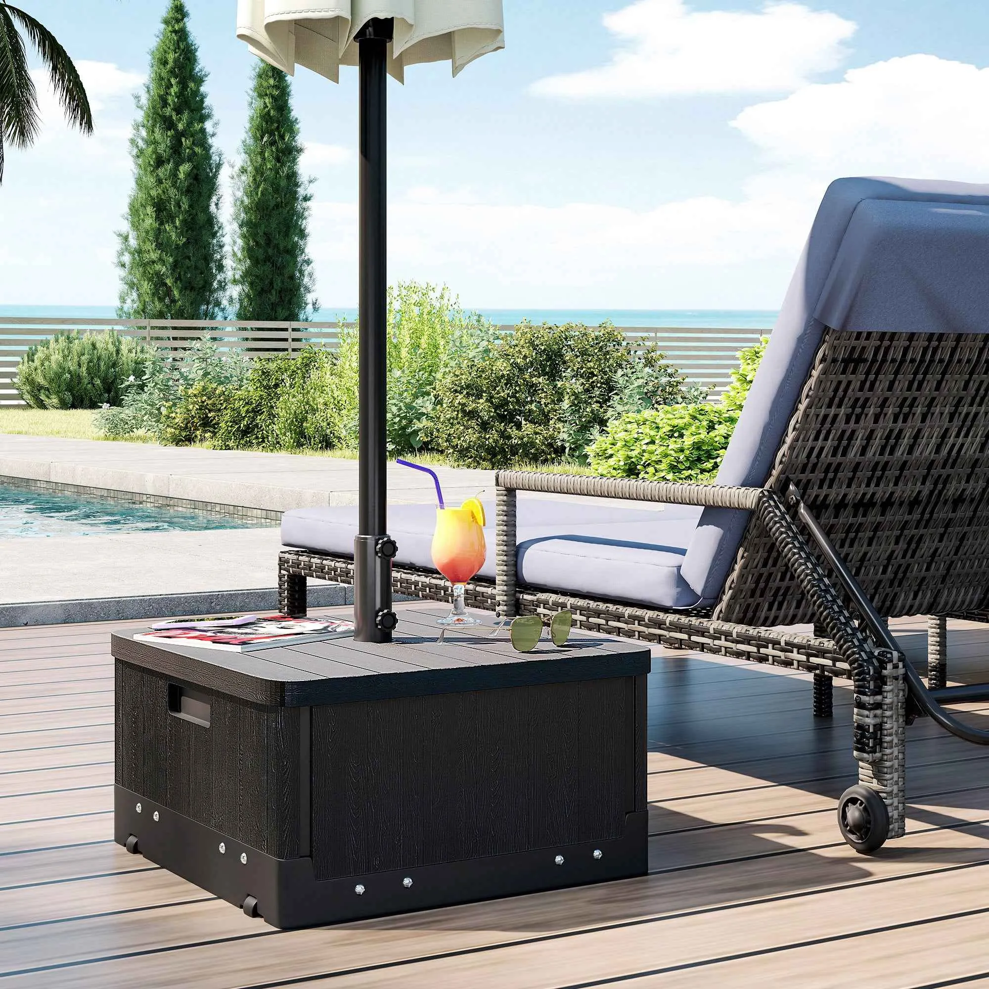 Outsunny 3-in-1 Fillable Multi-Purpose Umbrella Base, Coffee Table and Planter, Black - Image 2