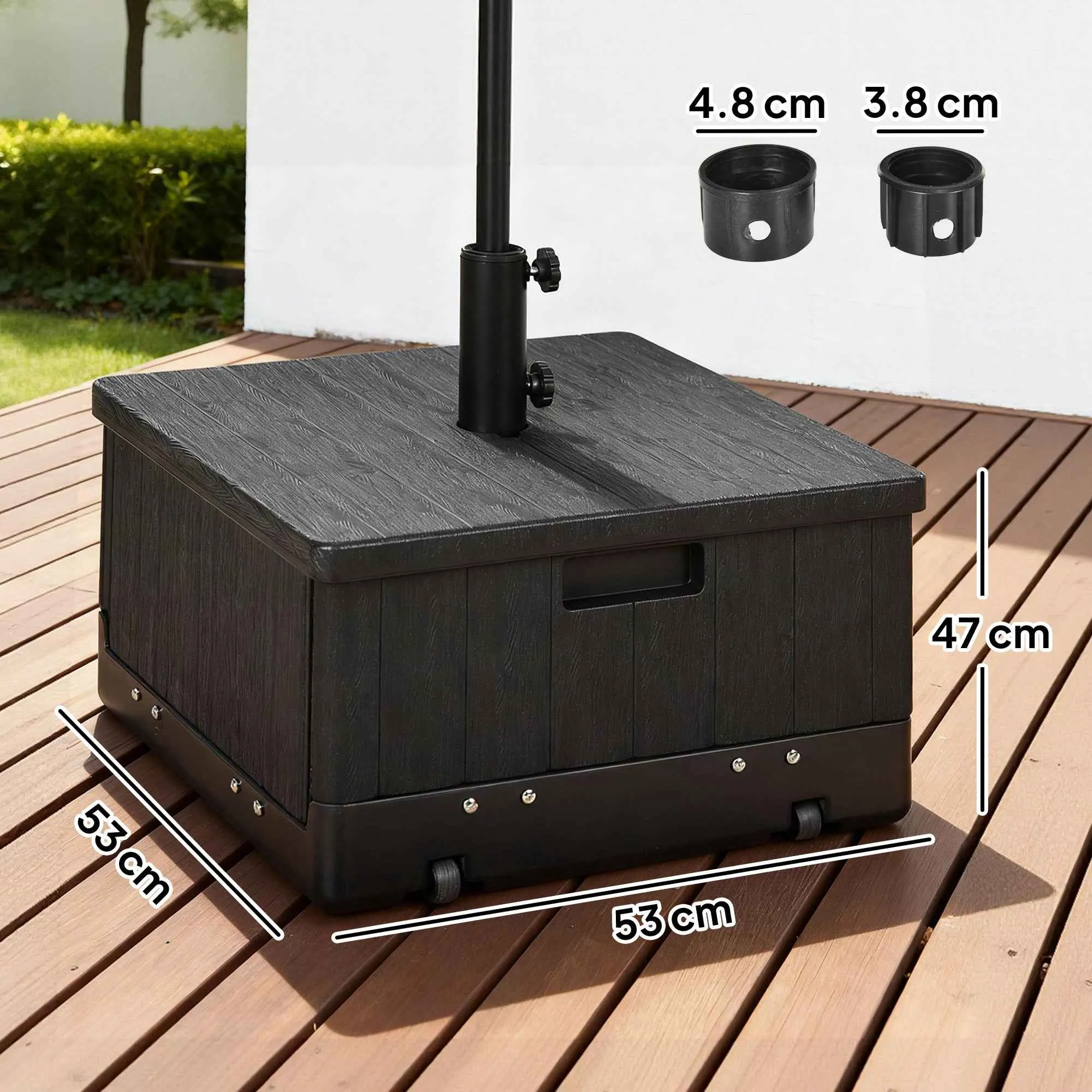 Outsunny 3-in-1 Fillable Multi-Purpose Umbrella Base, Coffee Table and Planter, Black - Image 3
