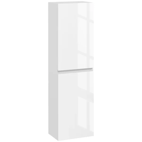 kleankin Tall Bathroom Cabinet with Doors, 2 Cabinets, Space-Saving Bathroom Cabinet with Adjustable Shelves for Dining Room, Living Room, 35 x 25 x 120 cm, High Gloss White