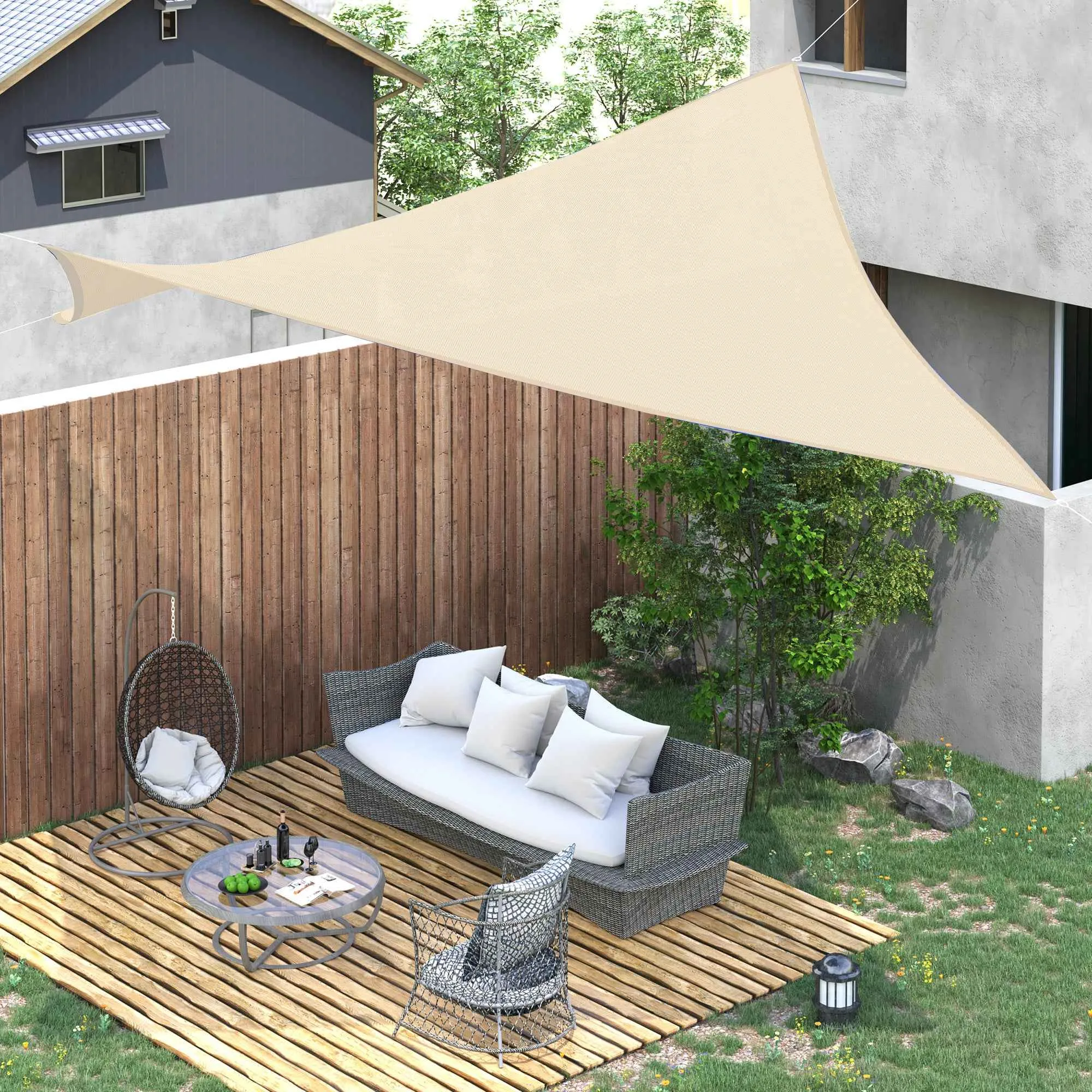 Outsunny 4 x 6m Rectangular Sun Shade Sail, 185g HDPE UV Protection Awning, Cream - Image 2