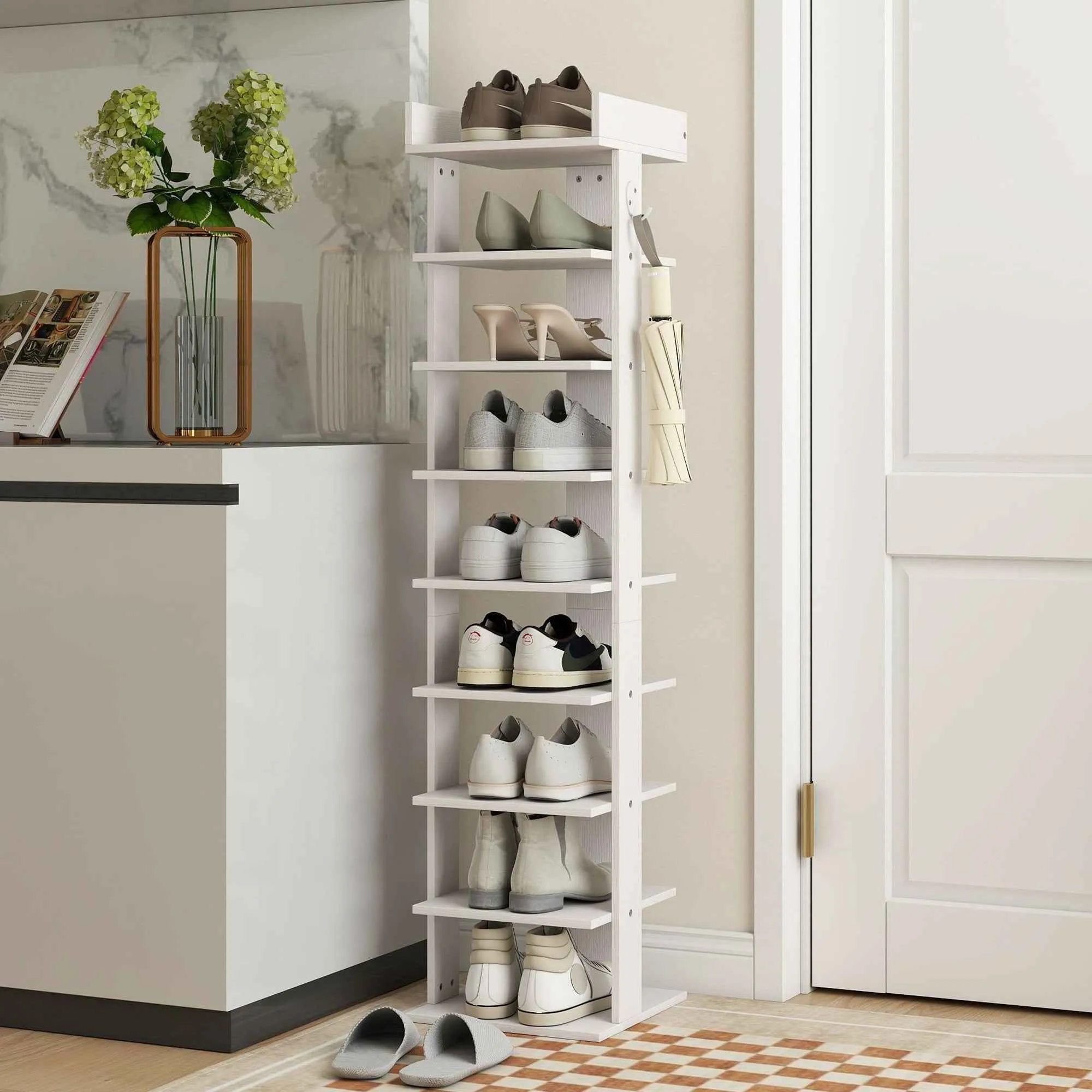 HOMCOM 9-Tier Shoe Rack, Entryway Shoe Organizer, White - Image 2