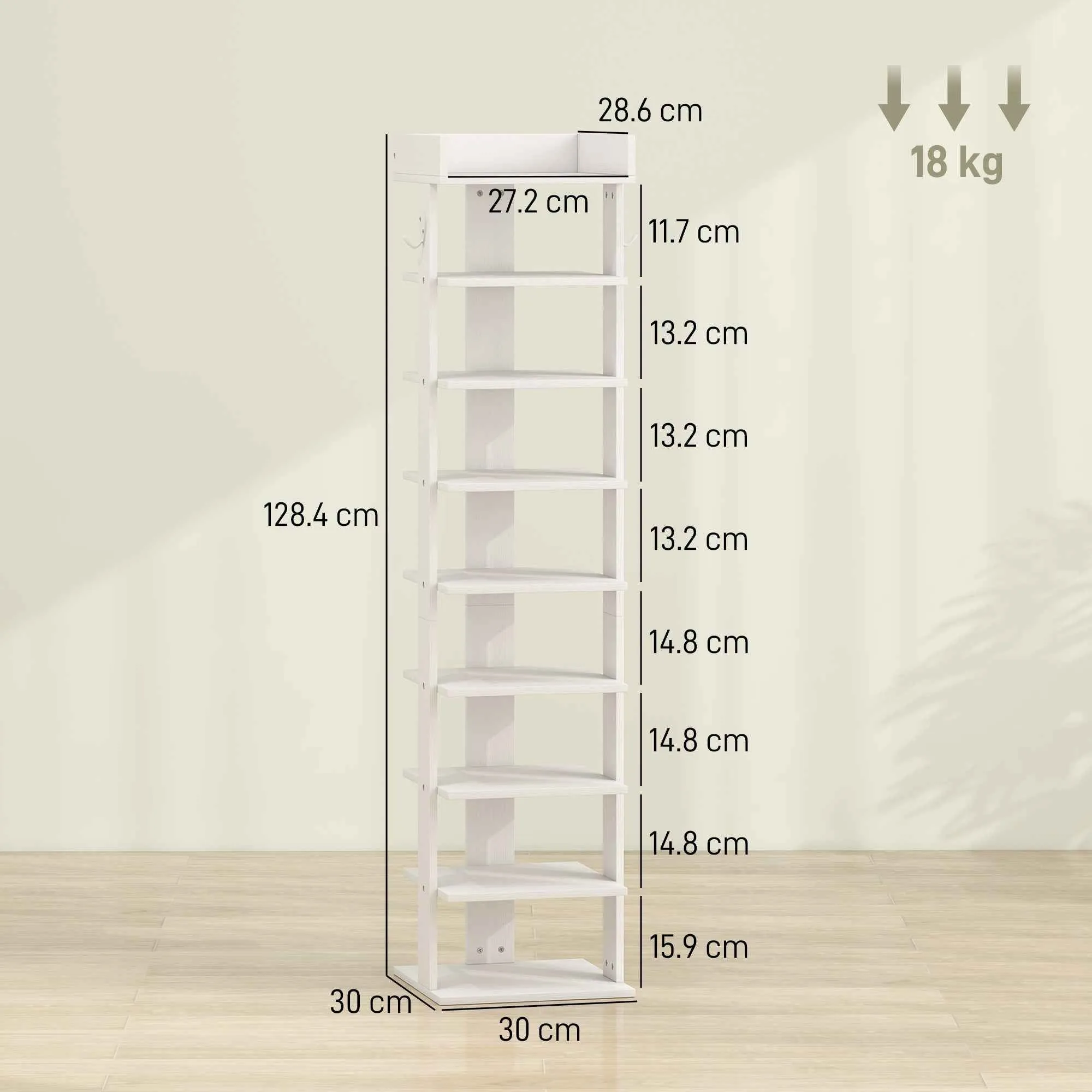 HOMCOM 9-Tier Shoe Rack, Entryway Shoe Organizer, White - Image 3