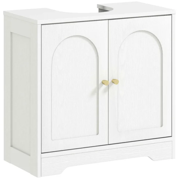 HOMCOM 2-Door Bathroom Vanity Unit with 3-Tier Adjustable Shelf, Wooden, 60x30x65 cm, White