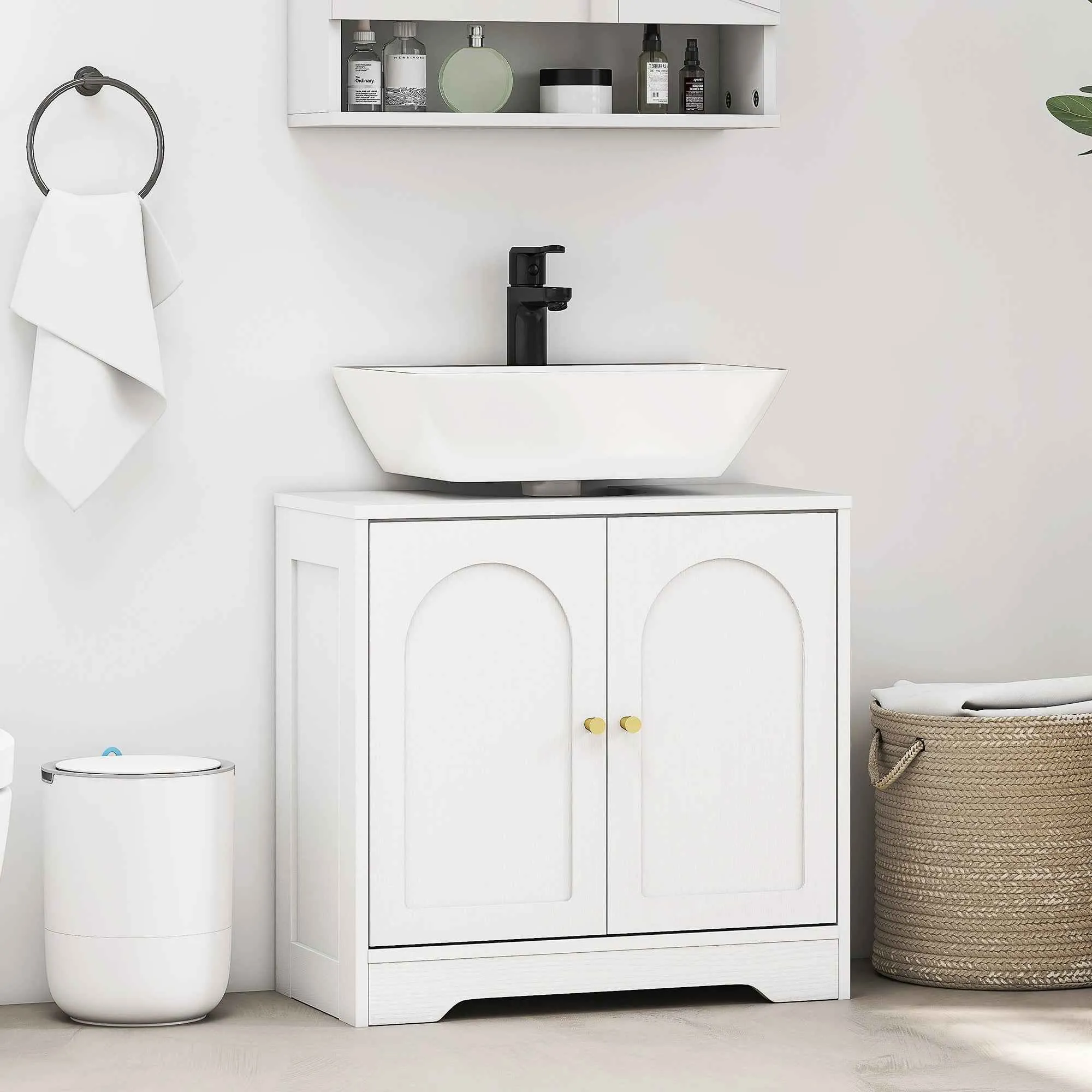HOMCOM 2-Door Bathroom Vanity Unit with 3-Tier Adjustable Shelf, Wooden, 60x30x65 cm, White - Image 2