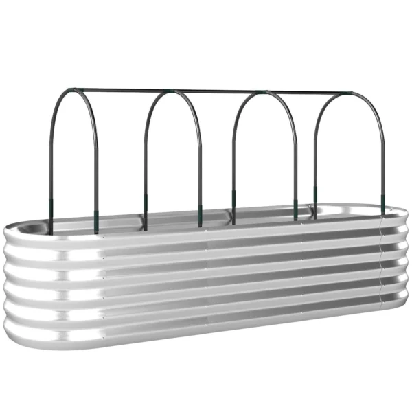 Outsunny Raised Outdoor Vegetable Garden with Trellis for Climbing Plants and Open Bottom, Steel, 200x60x103 cm, Silver