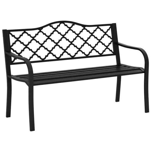 Outsunny 2-Seater Outdoor Bench in Steel and Cast Iron with Armrests and Decorated Backrest, 128x58.5x89cm, Black
