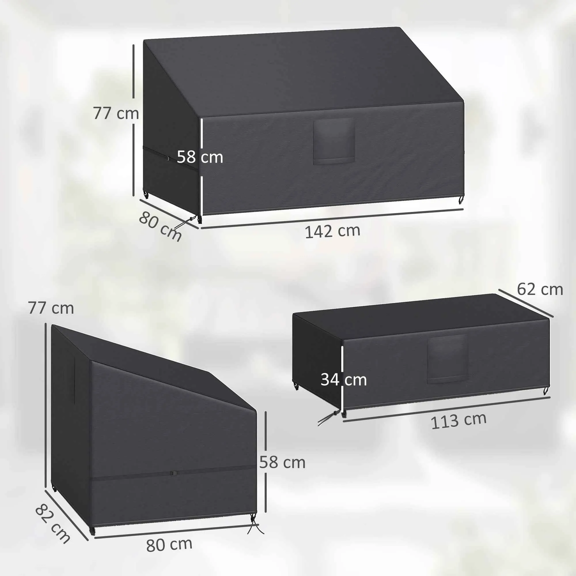 Outsunny 4-Piece Waterproof Garden Furniture Covers, Black - Image 3