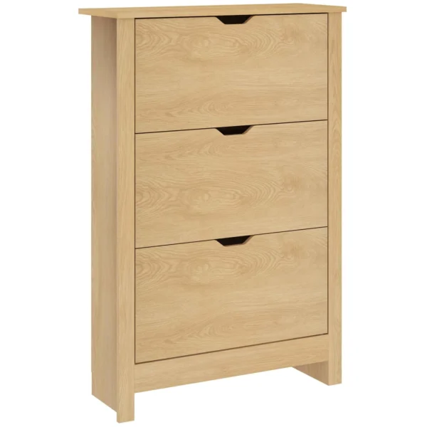 HOMCOM Slim Shoe Rack for 18 Pairs of Shoes, 3 Drawers with 2 Adjustable and Removable Shelves, 72x26x112 cm, Natural