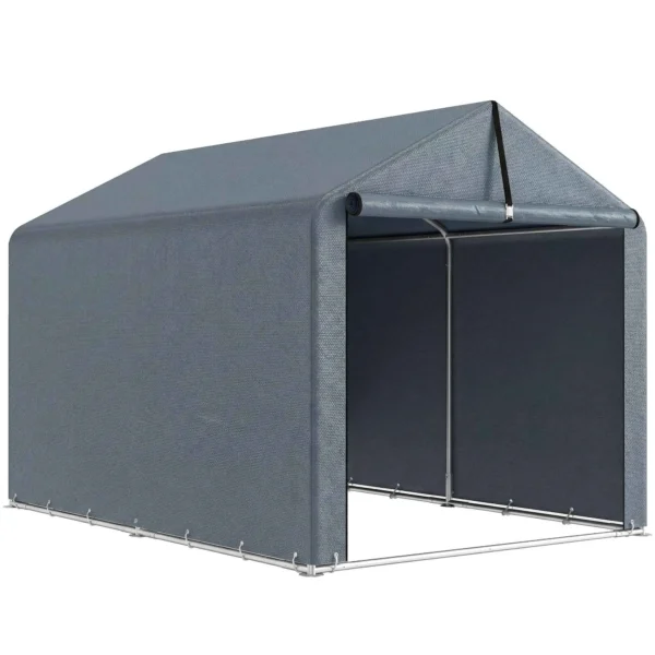 Outsunny Garage Tent with Reinforced Waterproof Cover and Zip Entrance, Galvanized Steel, 162x221.5x163 cm, Grey