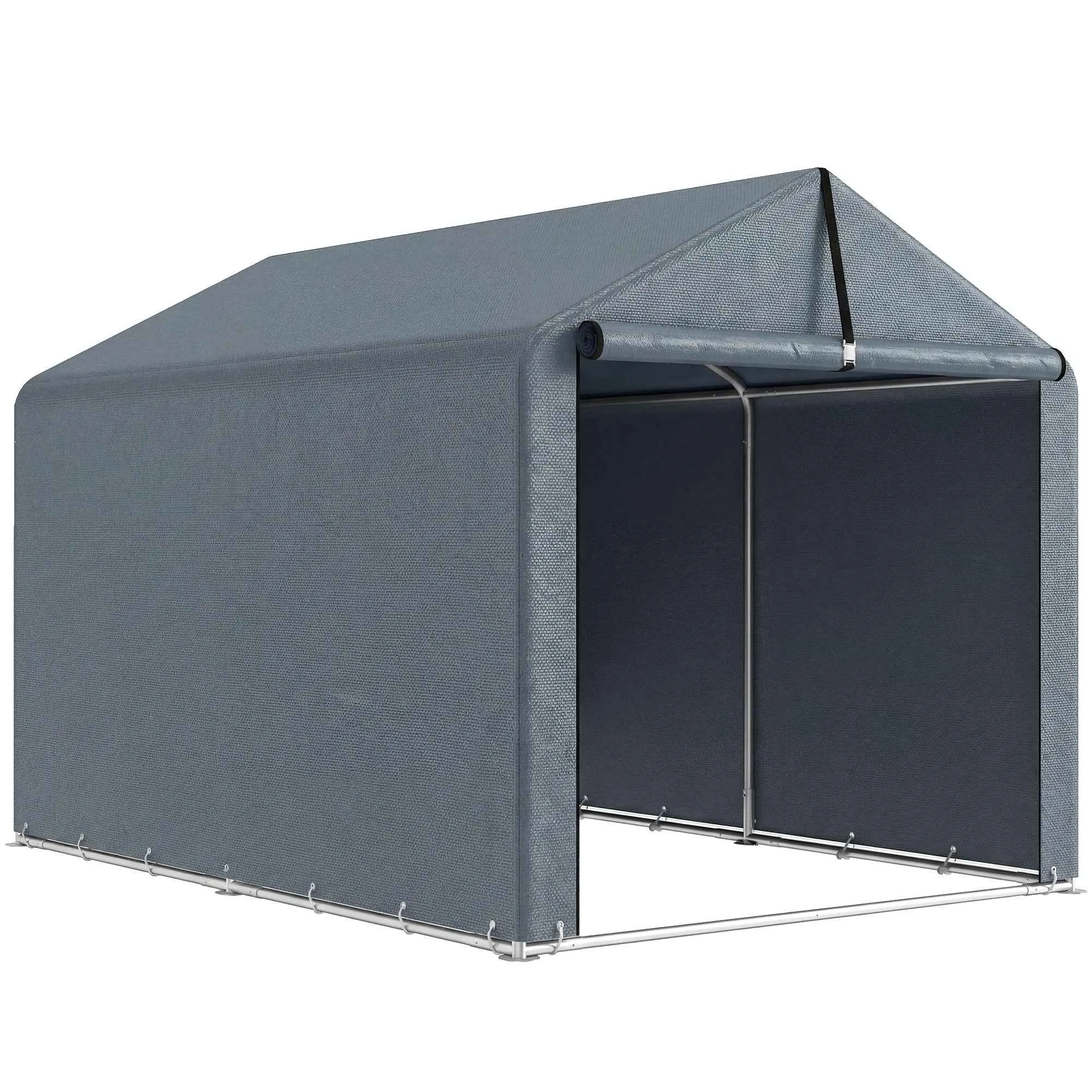 Outsunny Garage Tent with Reinforced Waterproof Cover and Zip Entrance, Galvanized Steel, 162x221.5x163 cm, Grey