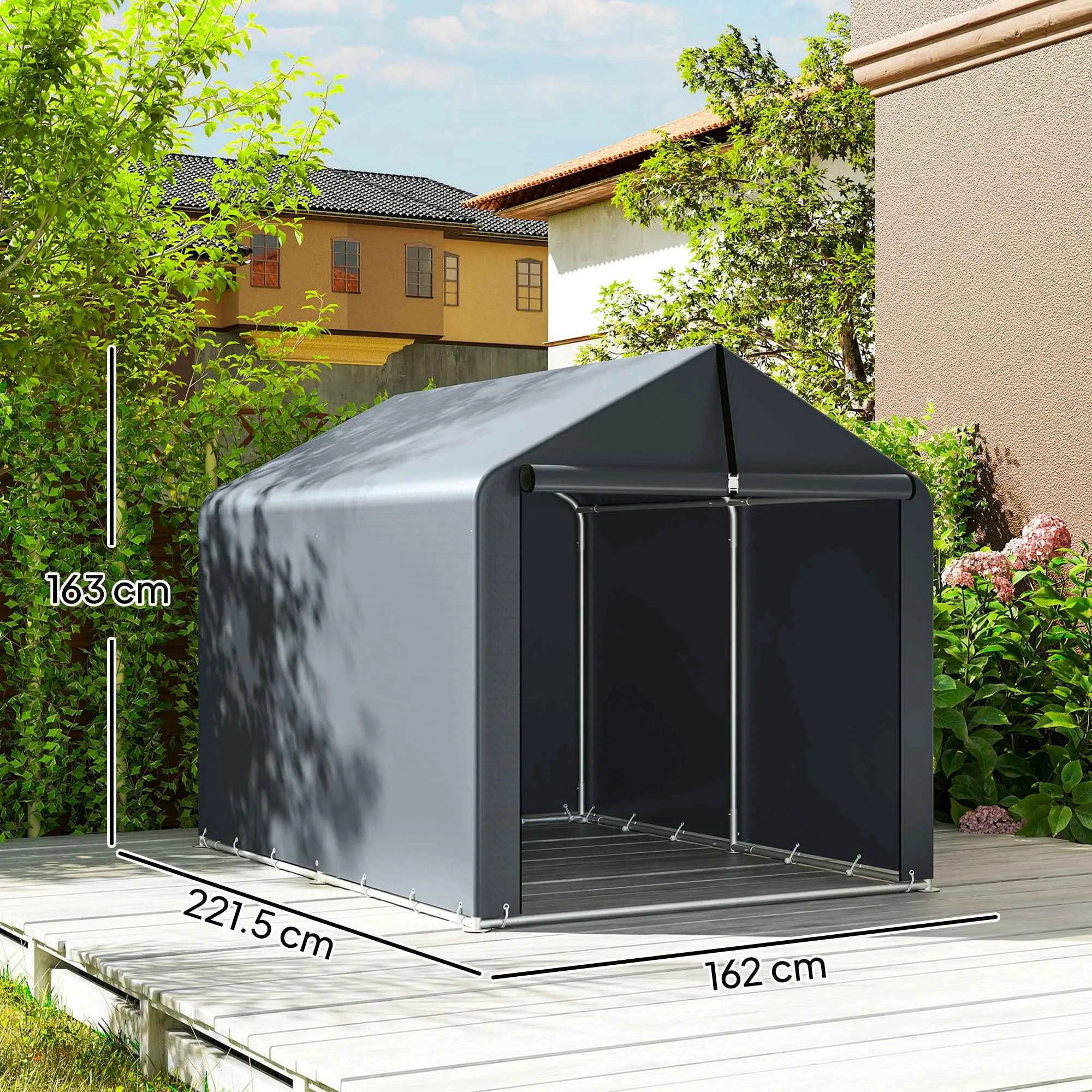 Outsunny Garage Tent with Reinforced Waterproof Cover and Zip Entrance, Galvanized Steel, 162x221.5x163 cm, Grey - Image 3