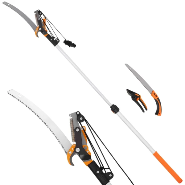 Outsunny 3-Piece 2-in-1 Hand Saw Set with 2-3m Telescopic Pole, Pruning Saw and Scissors