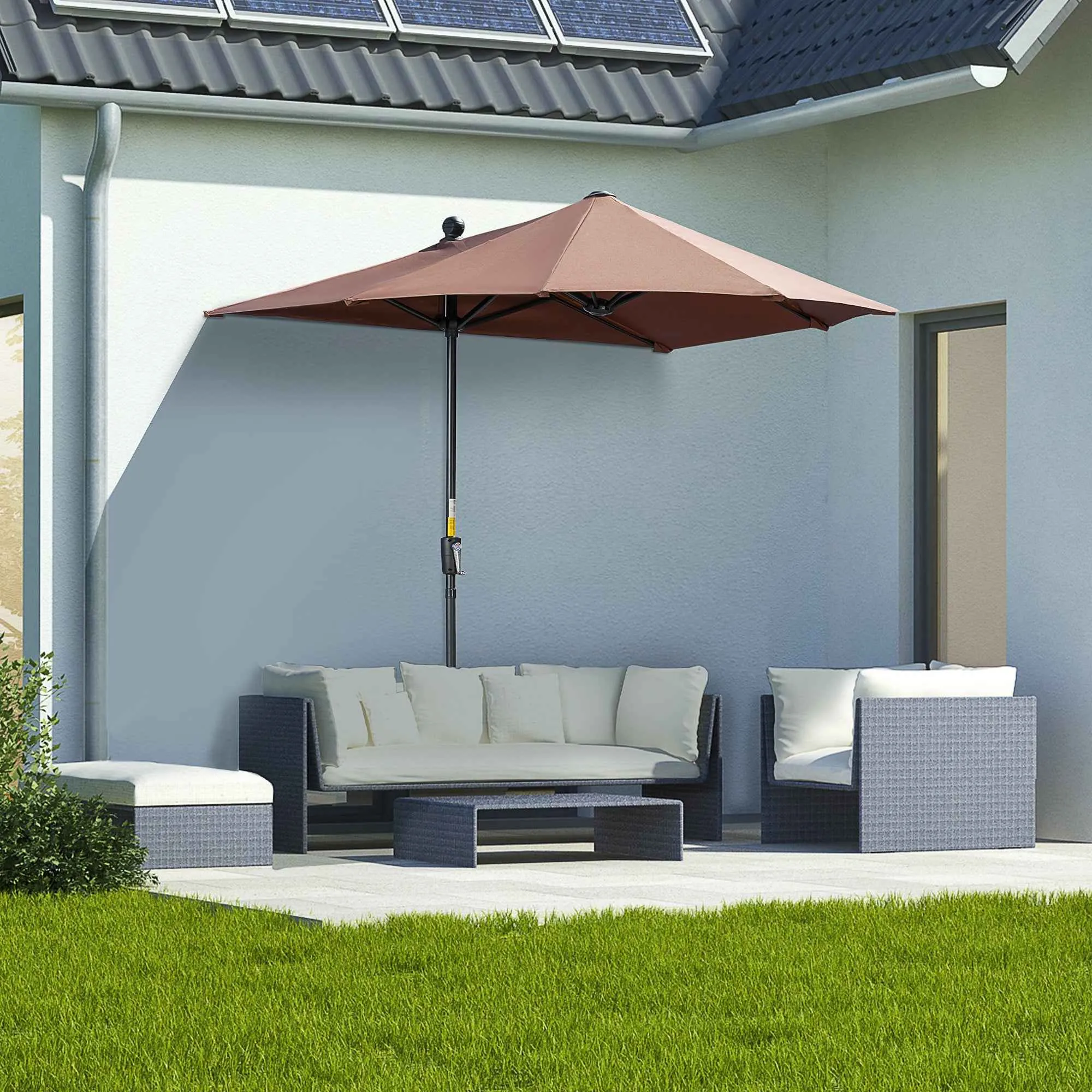Outsunny Double Crescent Umbrella 2x2 m with Crank Opening and Cross Support, in Steel and Polyester, Coffee - Image 2