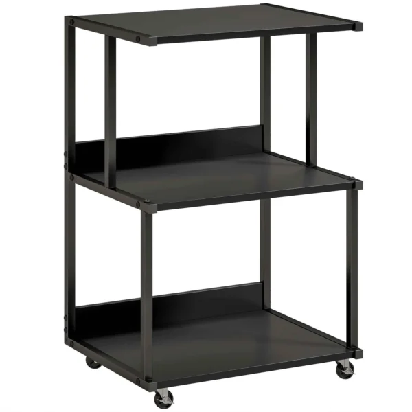 HOMCOM 3-Tier Printer Stand with Wheels, Industrial Metal Office Table, Black.