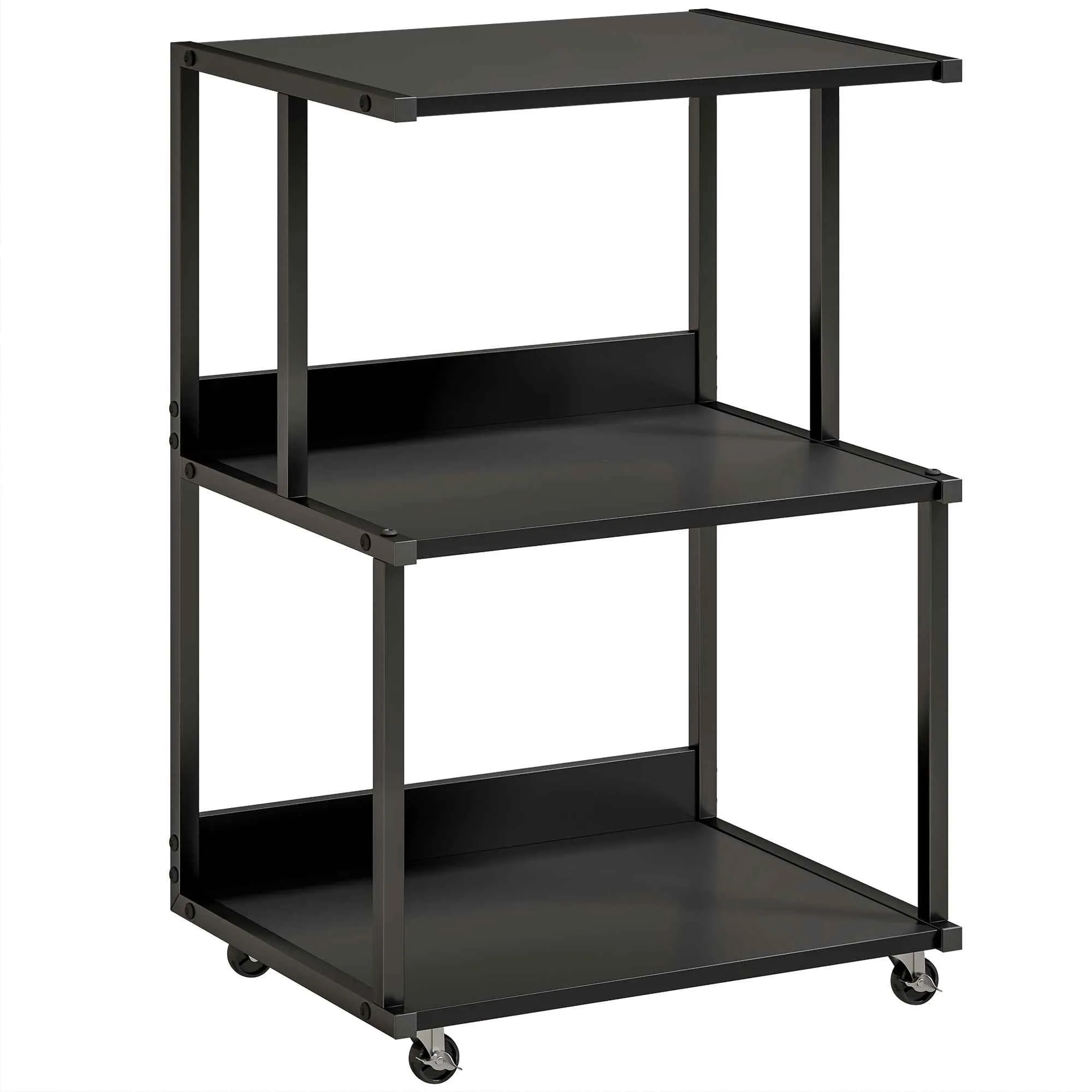HOMCOM 3-Tier Printer Stand with Wheels, Industrial Metal Office Table, Black.