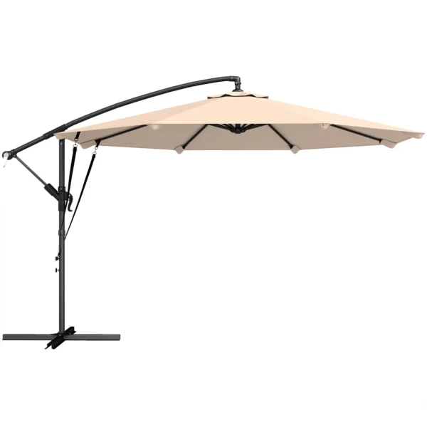 Outsunny 3m Cantilever Umbrella with Cross Base and Crank Handle, in Metal, PP and Polyester, Khaki