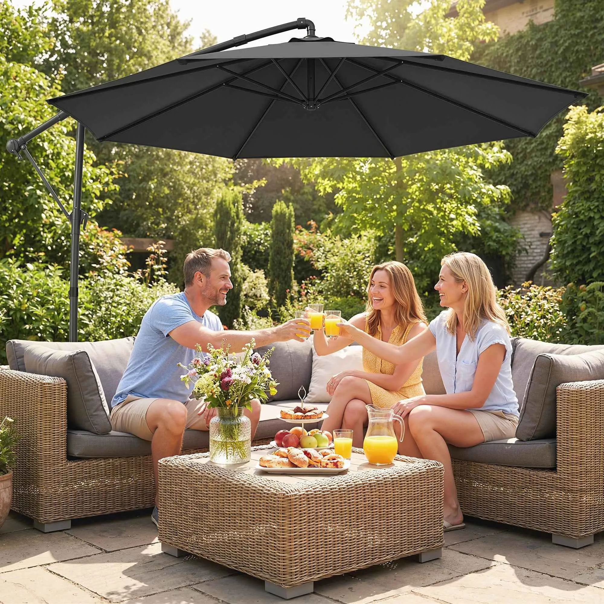 Outsunny Adjustable Cantilever Garden Umbrella, 3x3m, Black - Image 2