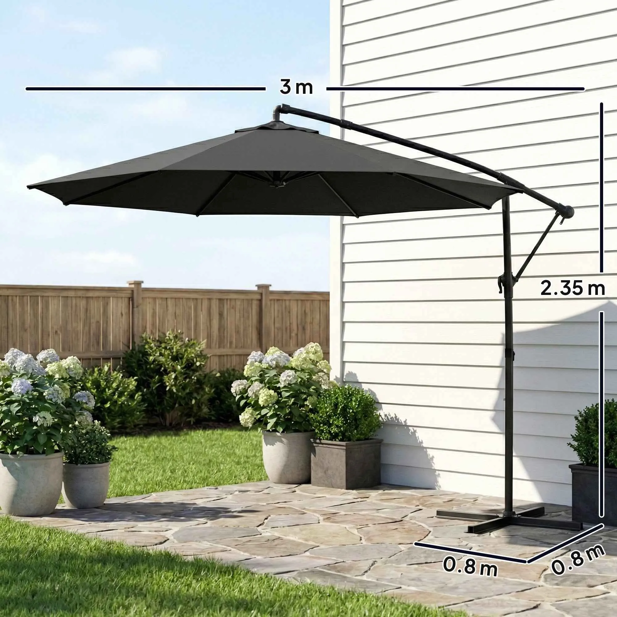 Outsunny Adjustable Cantilever Garden Umbrella, 3x3m, Black - Image 3