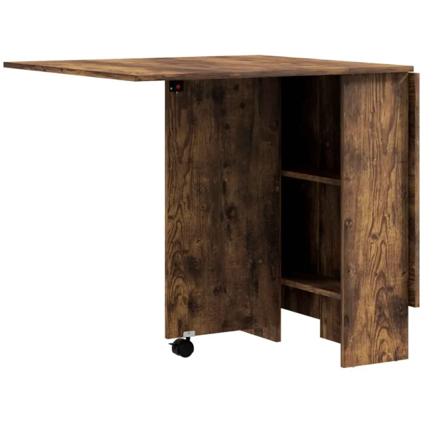HOMCOM Folding Drop-Leaf Dining Table for 6 People with 2 Open Shelves and Lockable Castors, Brown