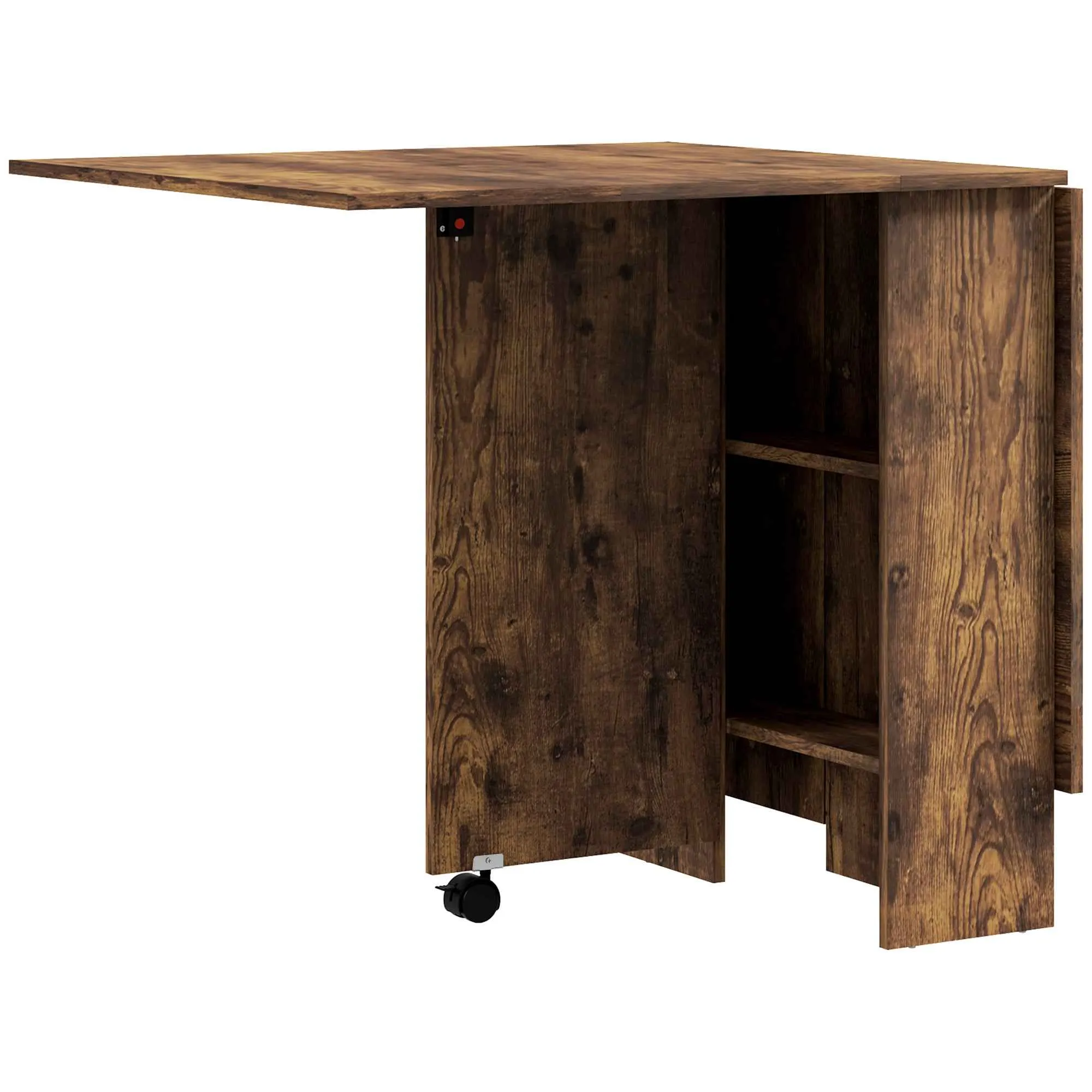 HOMCOM Folding Drop-Leaf Dining Table for 6 People with 2 Open Shelves and Lockable Castors, Brown
