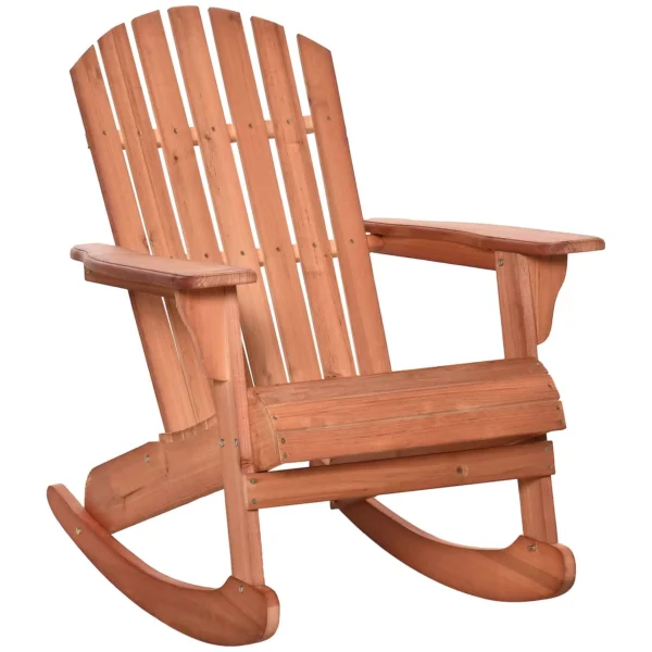 Outsunny Wooden Adirondack Chair, Waterproof Garden and Outdoor Rocking Chair, 77x94x97cm Teak