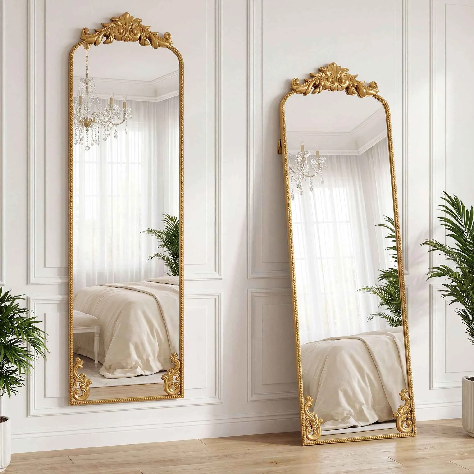 HOMCOM Baroque Style Full-Length Floor Mirror 50x160cm Gold - Image 2