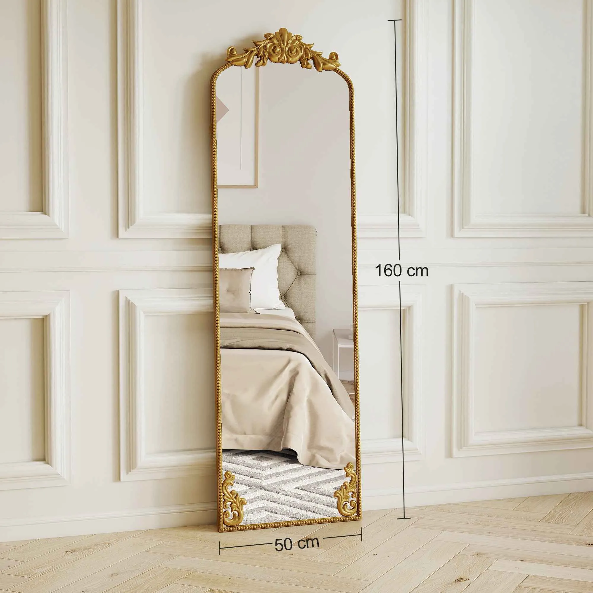 HOMCOM Baroque Style Full-Length Floor Mirror 50x160cm Gold - Image 3