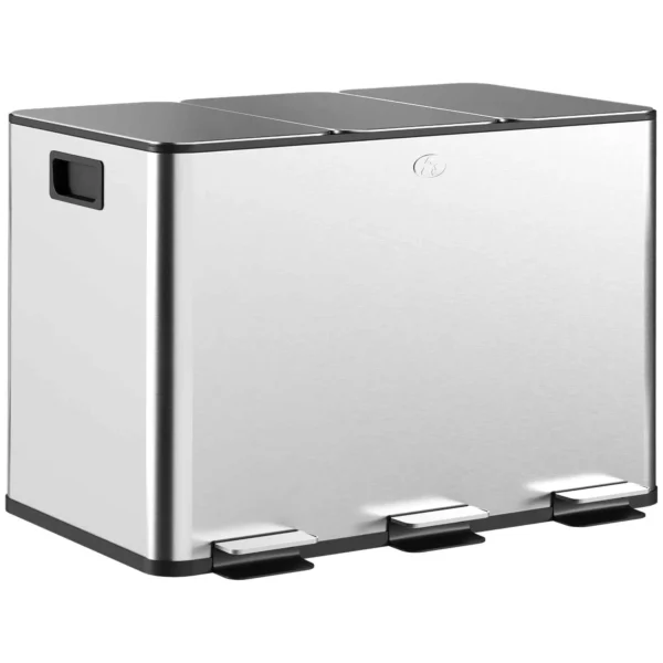 HOMCOM 3-Compartment Waste Bin, Silver